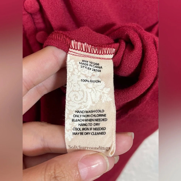 Soft Surroundings Moroccan Red Poet Button Up Blouse Ruffle Sleeve Women’s Small - Picture 10 of 13